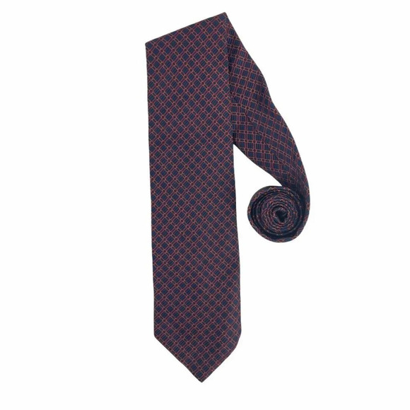 Equestrian Firenze Necktie Mens Long Classic Blue Red Orange Geometric 100% Silk - Picture 1 of 7